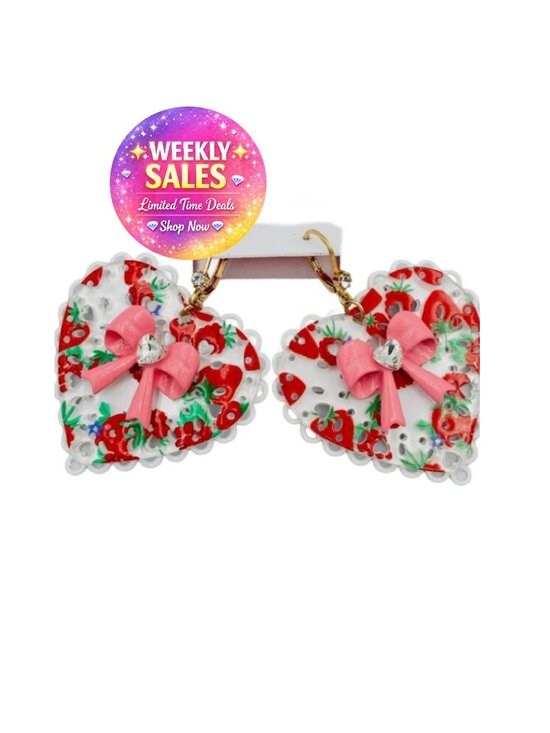 Betsey Johnson Jewelry - Valentine's Baby Cakes Lucite Strawberry Heart & Bow Earrings